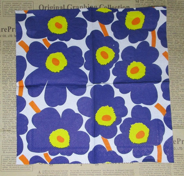 Paper Napkins (Pack of 2) Blue Yellow and Orange Abstract Flowers
