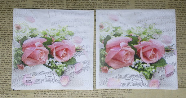 Paper Napkins (Pack of 2) Pink Roses Music Flowers