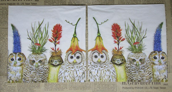 Paper Napkins (Pack of 2) Big Hat Night Owls with Fancy Head Crowns