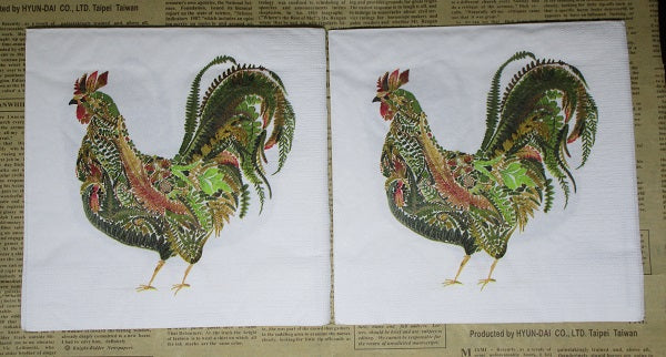 Paper Napkins (Pack of 2) Green Rooster Florals and Ferns