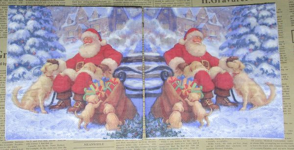 Paper Napkins (Pack of 2) Santa in Snow Scene with Dogs and Puppies