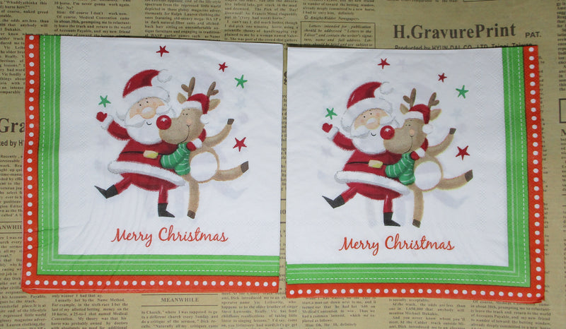 Paper Napkins (Pack of 2) Santa and Reindeer Dancing Merry Christmas