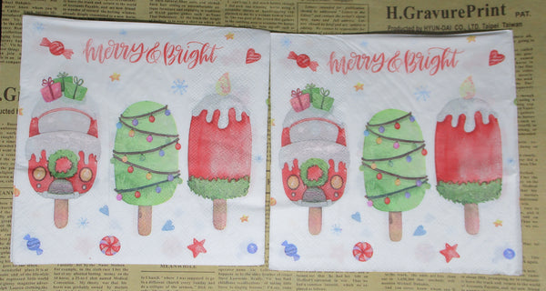 Paper Napkins (Pack of 2) Merry and Bright Christmas Ice-creams Combi Van
