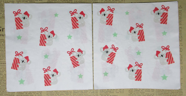 Paper Napkins (Pack of 2) Koala with Present and Stars