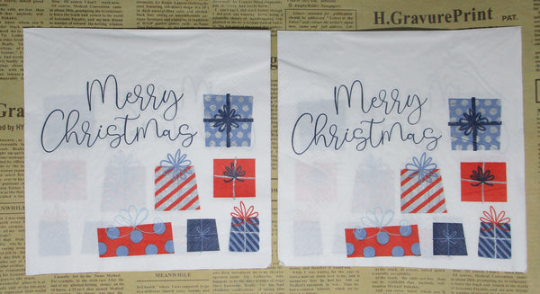 Paper Napkins (Pack of 2) Merry Christmas with Presents Red and Blue