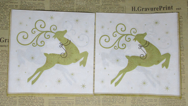 Paper Napkins (Pack of 2) Gold Reindeer with Swirly Antennas