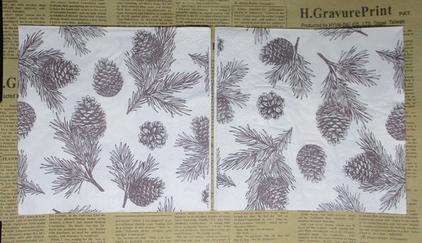 Paper Napkins (Pack of 2) Christmas Pinecones and Pink Foliage Brown Tones