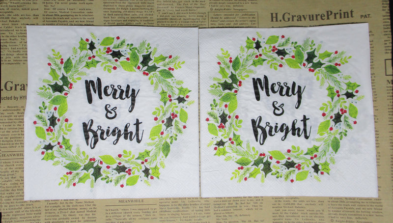 Paper Napkins (Pack of 2) Merry & Bright Wreath with Holly and Berries
