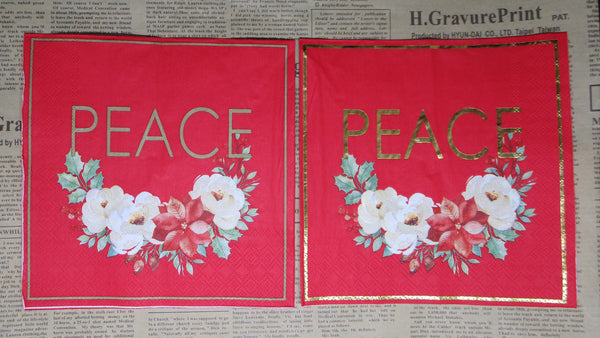 Paper Napkins (Pack of 2) Foiled Peace with Flowers and Holly