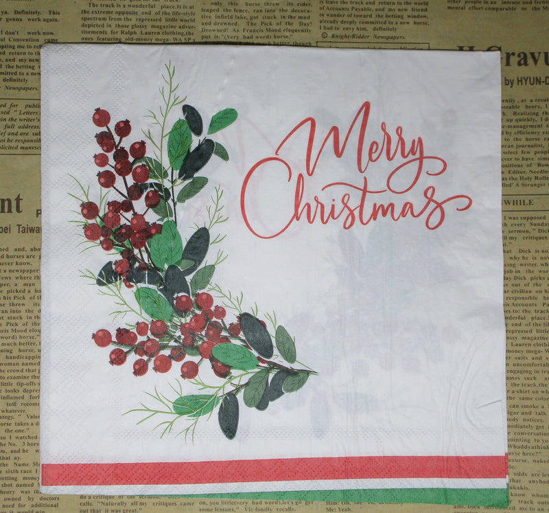 Paper Napkins (Pack of 2) Merry Christmas Mistletoe and Berries Dinner