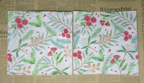 Paper Napkins (Pack of 2) Christmas Foliage Red Florals Green Leaves Gum Leaves