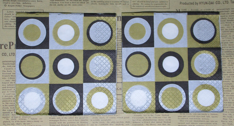 Paper Napkins (Pack of 2) Retro spots Black Gold and Silver Cocktail Size
