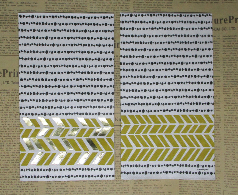 Paper Napkins (Pack of 2) Black Dots and Chevron Pattern in Gold Foil