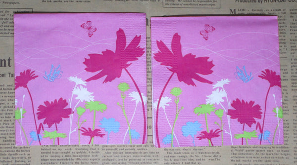 Paper Napkins (Pack of 2) Pink with Abstract Flowers Butterfly Cocktail Size