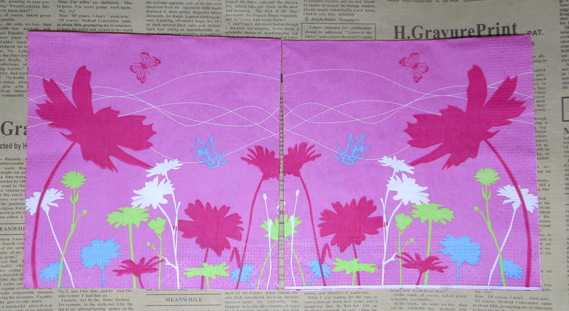 Paper Napkins (Pack of 2) Pink with Abstract Flowers Butterfly Luncheon Size