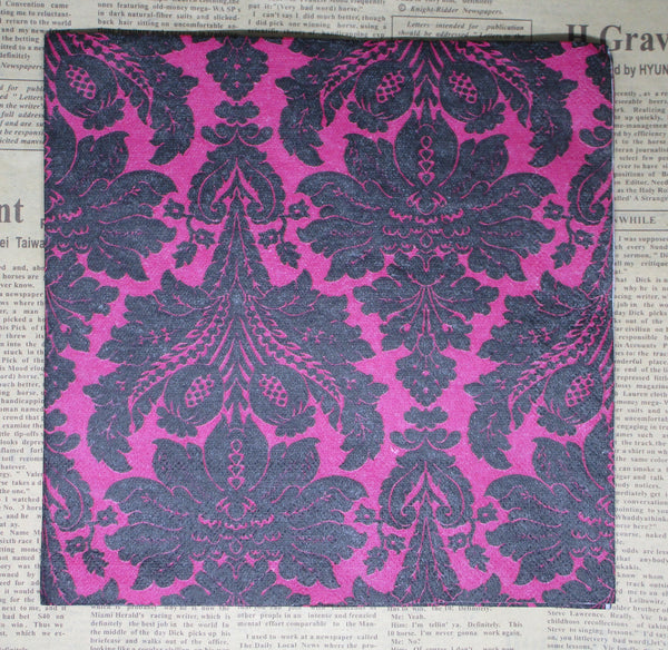 Paper Napkins (Pack of 2) Pink and Black Demask Design