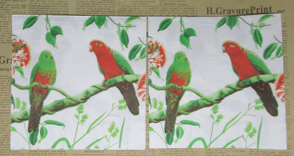 Paper Napkins (Pack of 2) Red and Green Parrots Leaves and Flowers