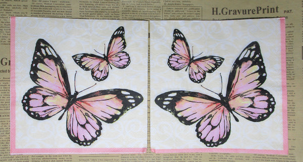 Paper Napkins (Pack of 2) Butterflies Pink and Orange