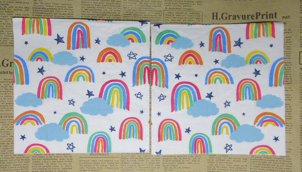 Paper Napkins (Pack of 2) Coloured Rainbow Clouds and Stars
