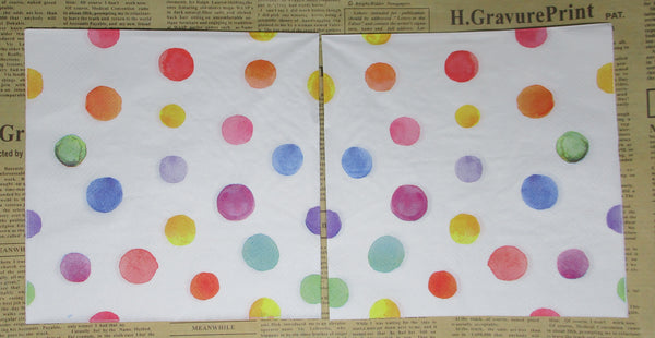 Paper Napkins (Pack of 2) Multi Coloured Watercolour Dots and Spots