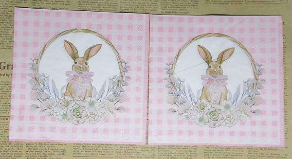 Paper Napkin (Pack of 2) Carousal Rabbit Easter Floral Bouquet Wreath Pink gingham