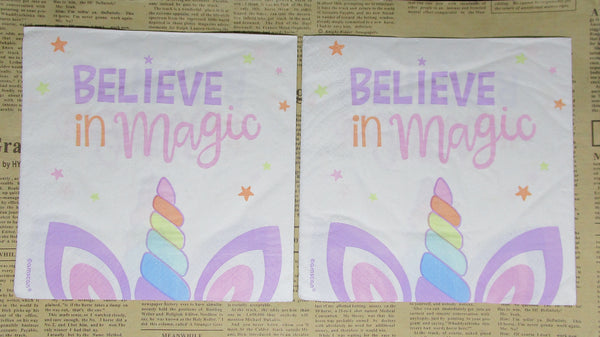 Paper Napkin (Pack of 2) Believe in Magic Unicorn Rainbow