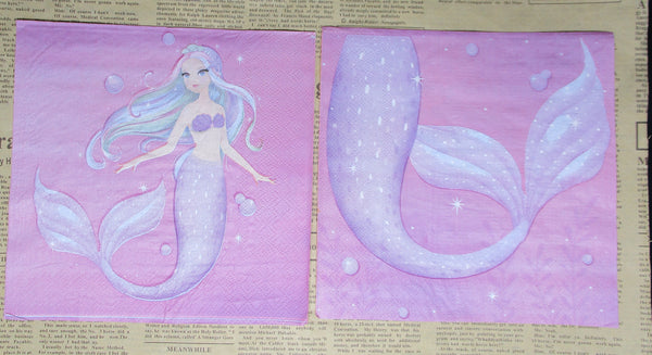 Paper Napkin (Pack of 2) Mermaid and Mermaid Tail Pink and Purple