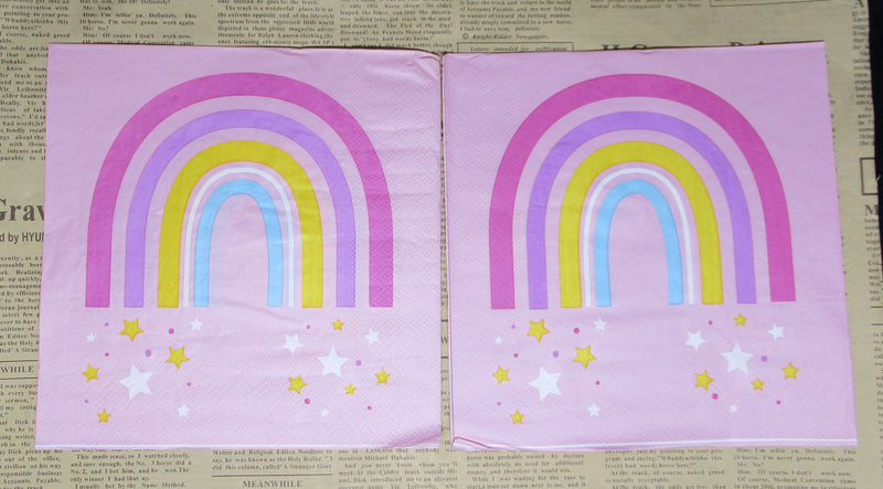 Paper Napkin (Pack of 2) Coloured Rainbow on Pink with Stars