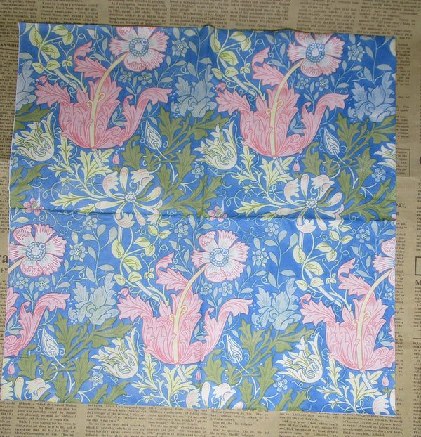 Paper Napkin (Pack of 2) Blue Background with florals apricot blue green flowers