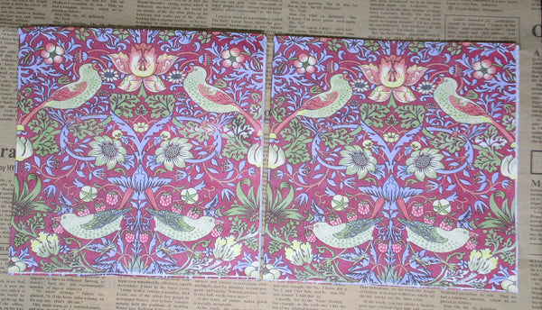 Paper Napkin (Pack of 2) Red and Blue Foliage Yellow / Gold Birds Flowers