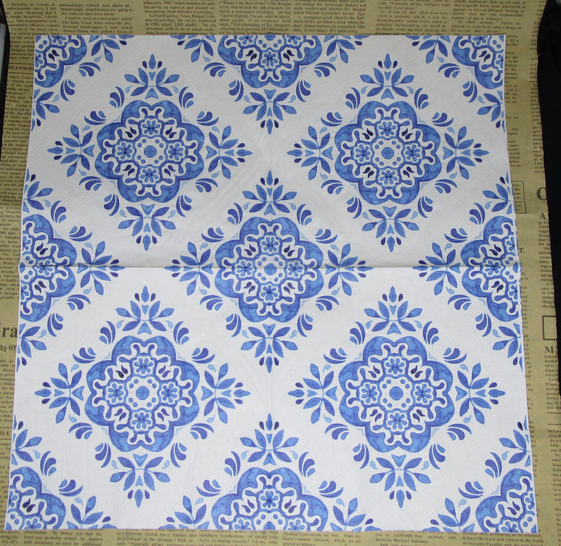 Paper Napkin (Pack of 2) Blue and white Mosaic Tile Design