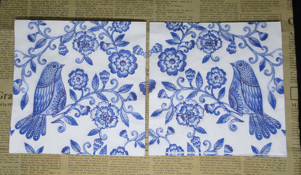 Paper Napkin (Pack of 2) Blue and white Bird and Flowers Vines