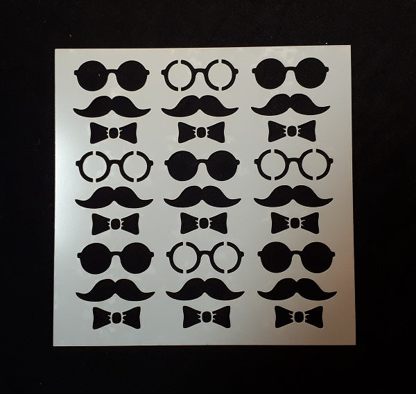 Stencil 6x6inch Mens Mustache Glasses nad Bowtie