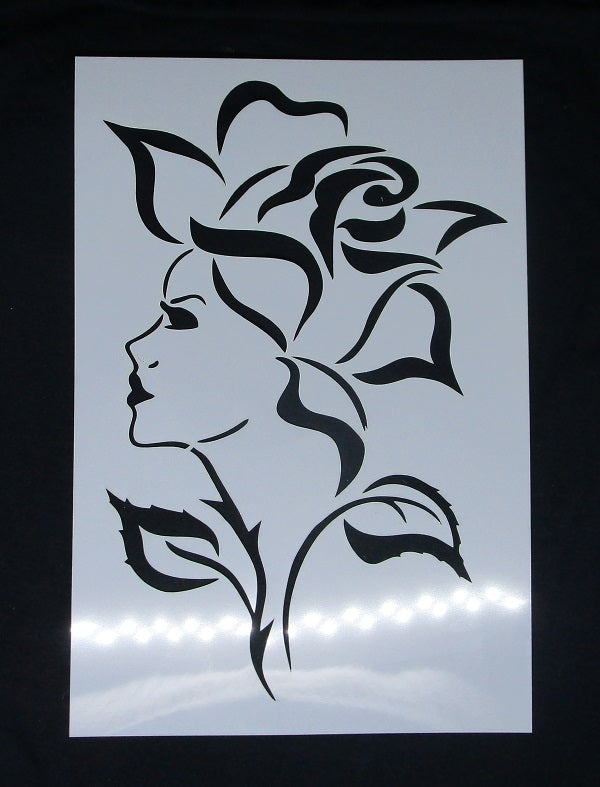 Stencil A4 Lady with Rose