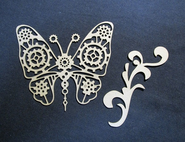 Chipboard Butterfly with Cogs and Flourish