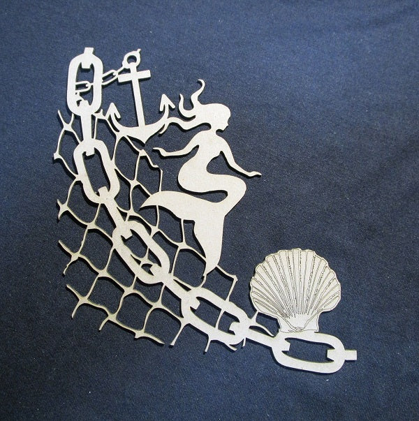 Chipboard Mermaid Corner with Shell Chain and Netting