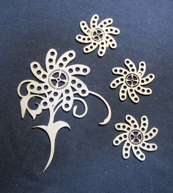 Chipboard Steam Punk Flowers with Cogs