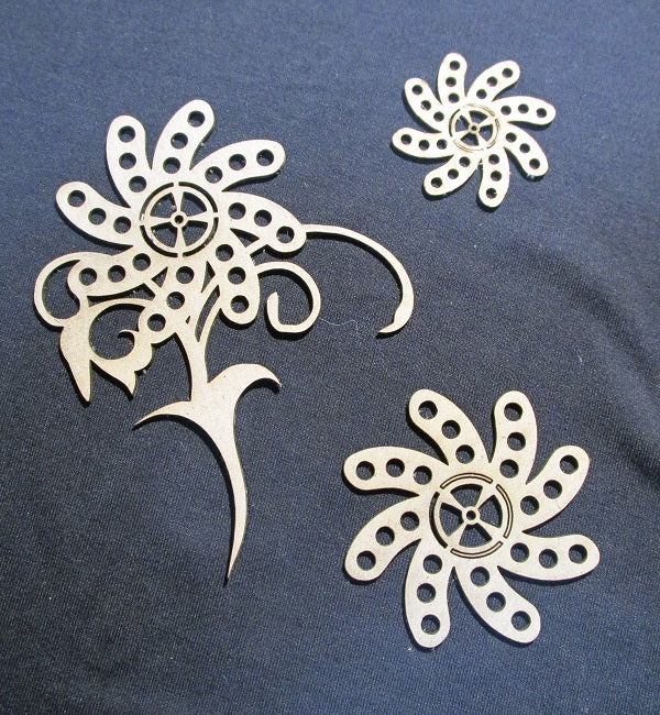 Chipboard Steam Punk Flowers with Cogs