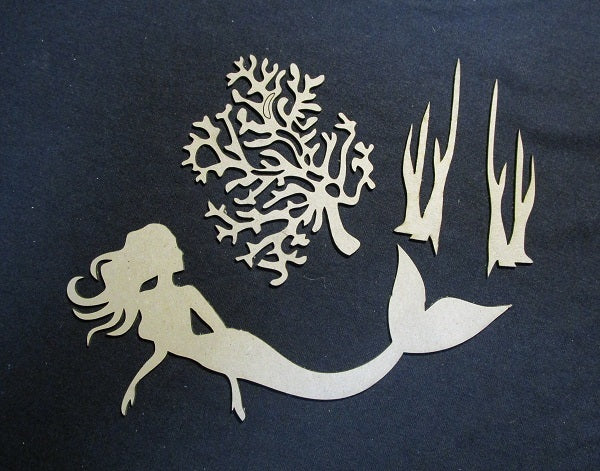 Chipboard Mermaid Seaweed and Coral