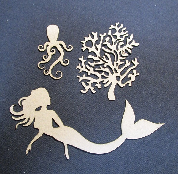 Chipboard Mermaid Octopus and Coral