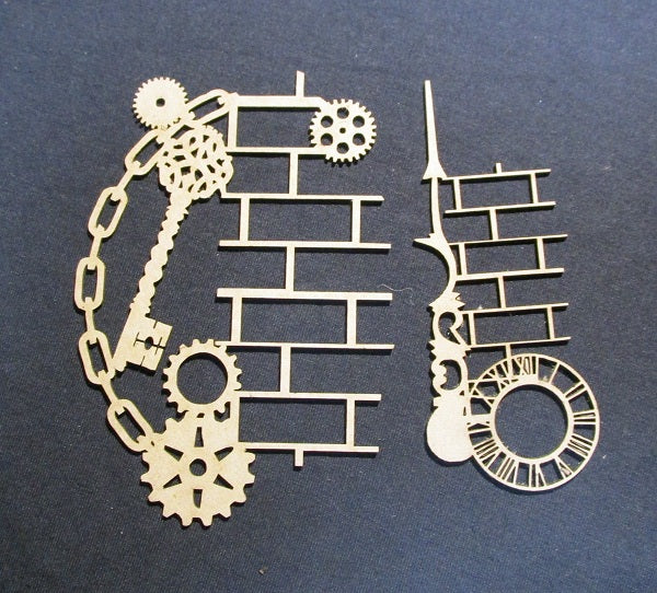 Chipboard Cog Collage Brick wall Keys and Chain