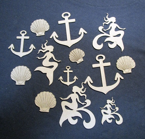 Chipboard Mermaid, Shells and Anchors Assortment