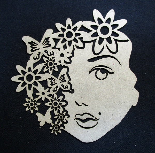 Chipboard Face with Butterfly and Flowers