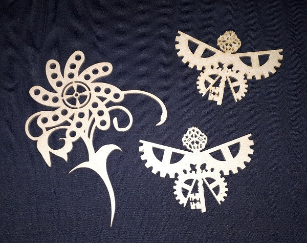 Chipboard Steampunk Flower and Dragonflys