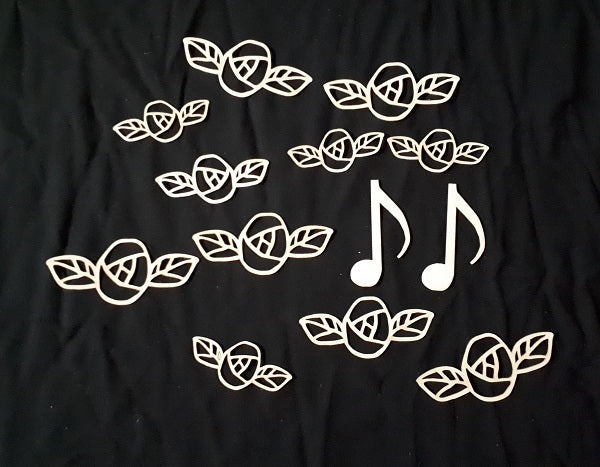 White Cardstock Roses Diamonds and Music Notes
