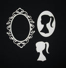 White Mixed Media Cardstock Cameo Frame and Young Lady